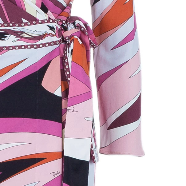 Emilio Pucci Pink Abstract Print Wrap Front Dress S For Women - Image 6