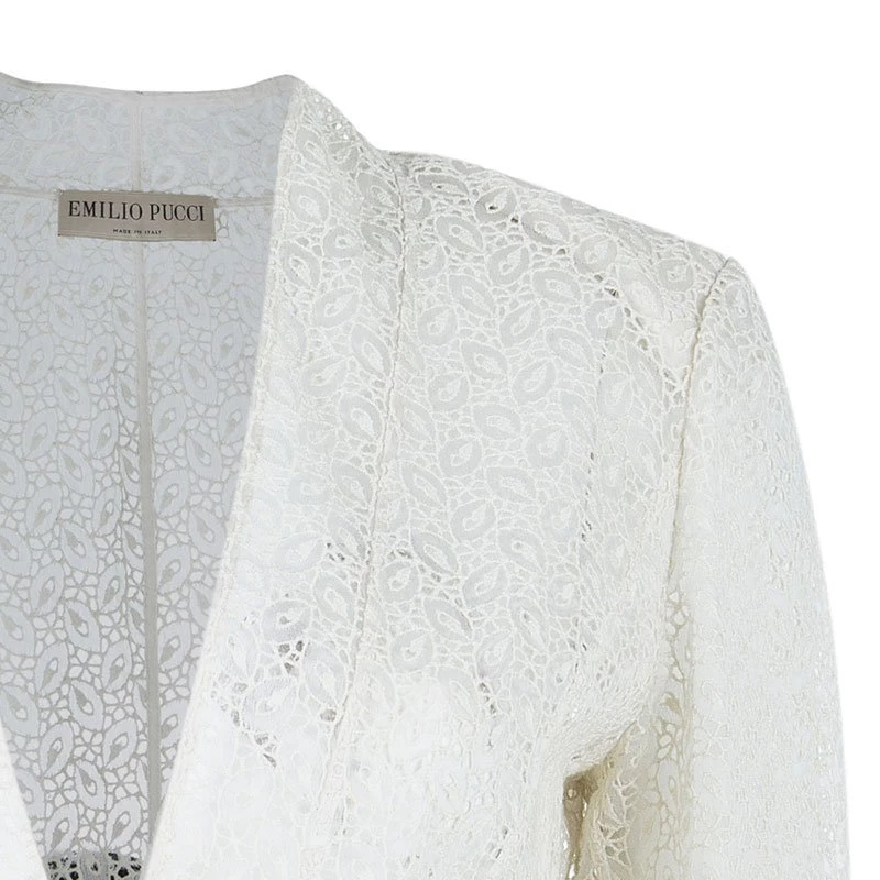 Emilio Pucci White Eyelet Jacket M For Women - Image 4