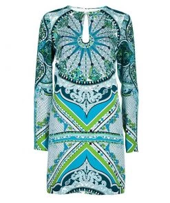Emilio Pucci Multicolor Printed Long Sleeve Shift Dress S For Women