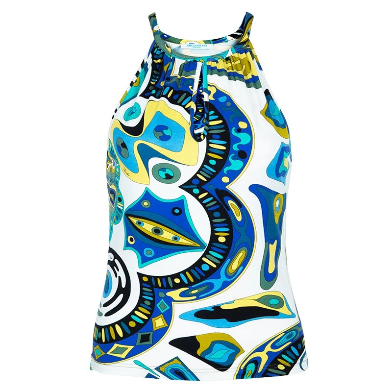 Emilio Pucci Blue Multicolor Print Top M For Women