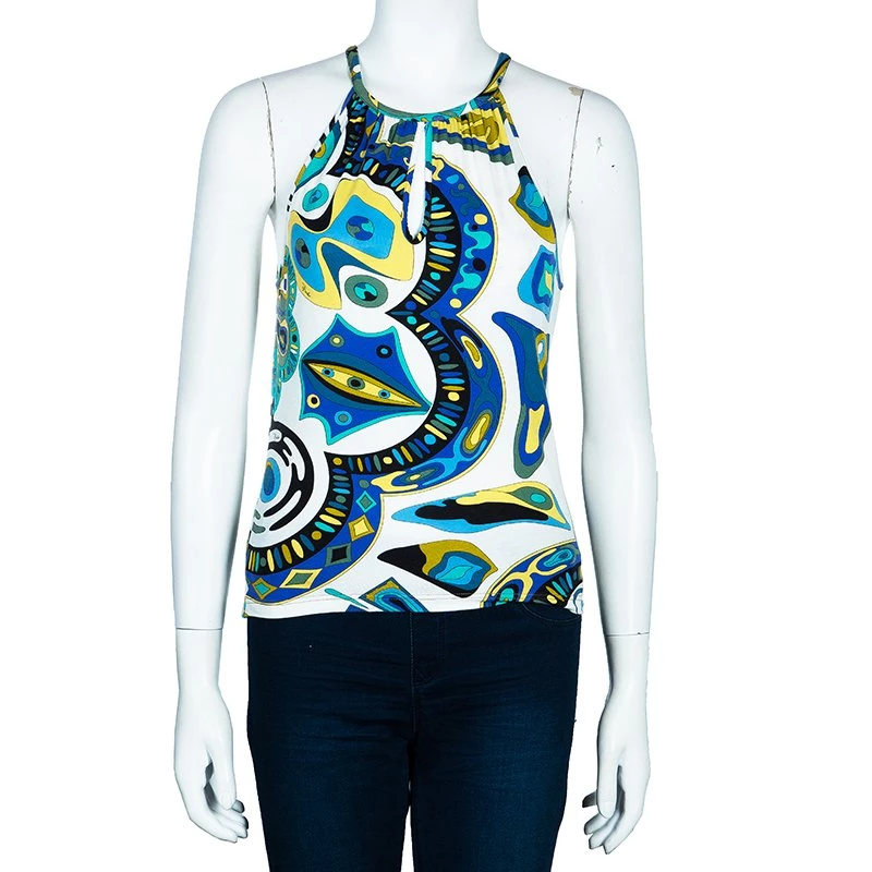 Emilio Pucci Blue Multicolor Print Top M For Women - Image 2
