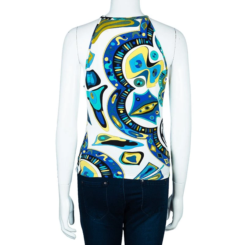 Emilio Pucci Blue Multicolor Print Top M For Women - Image 3