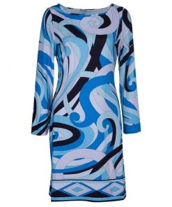 Emilio Pucci Blue Printed Silk Jersey Dress S For Women