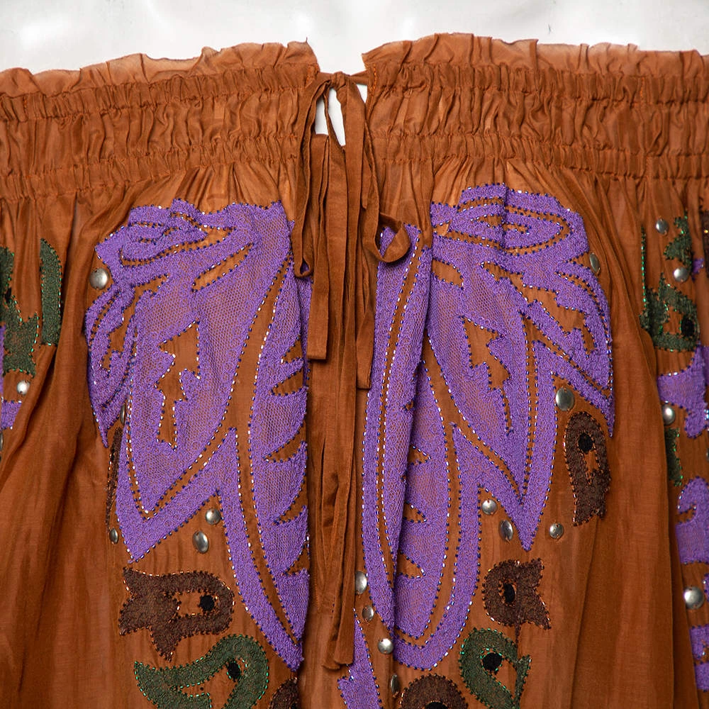 Emilio Pucci Brown Cotton Embellished Off-Shoulder Tunic S For Women - Image 4