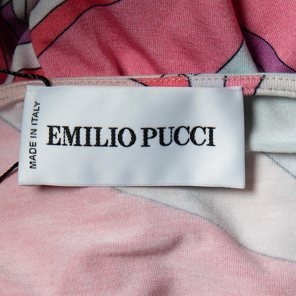 Emilio Pucci Multicolored Abstract Printed Jersey Pleated Detailed Top L For Women - Image 5