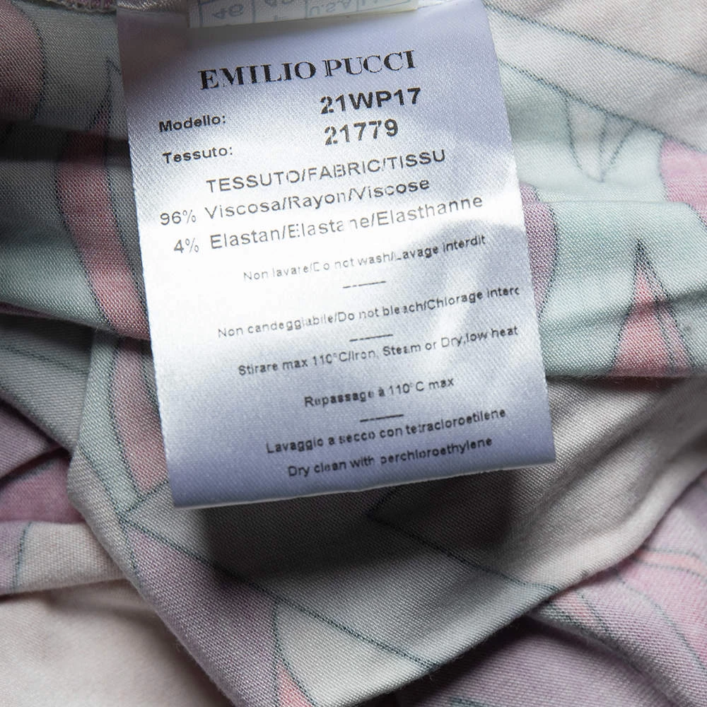 Emilio Pucci Multicolored Abstract Printed Jersey Pleated Detailed Top L For Women - Image 6