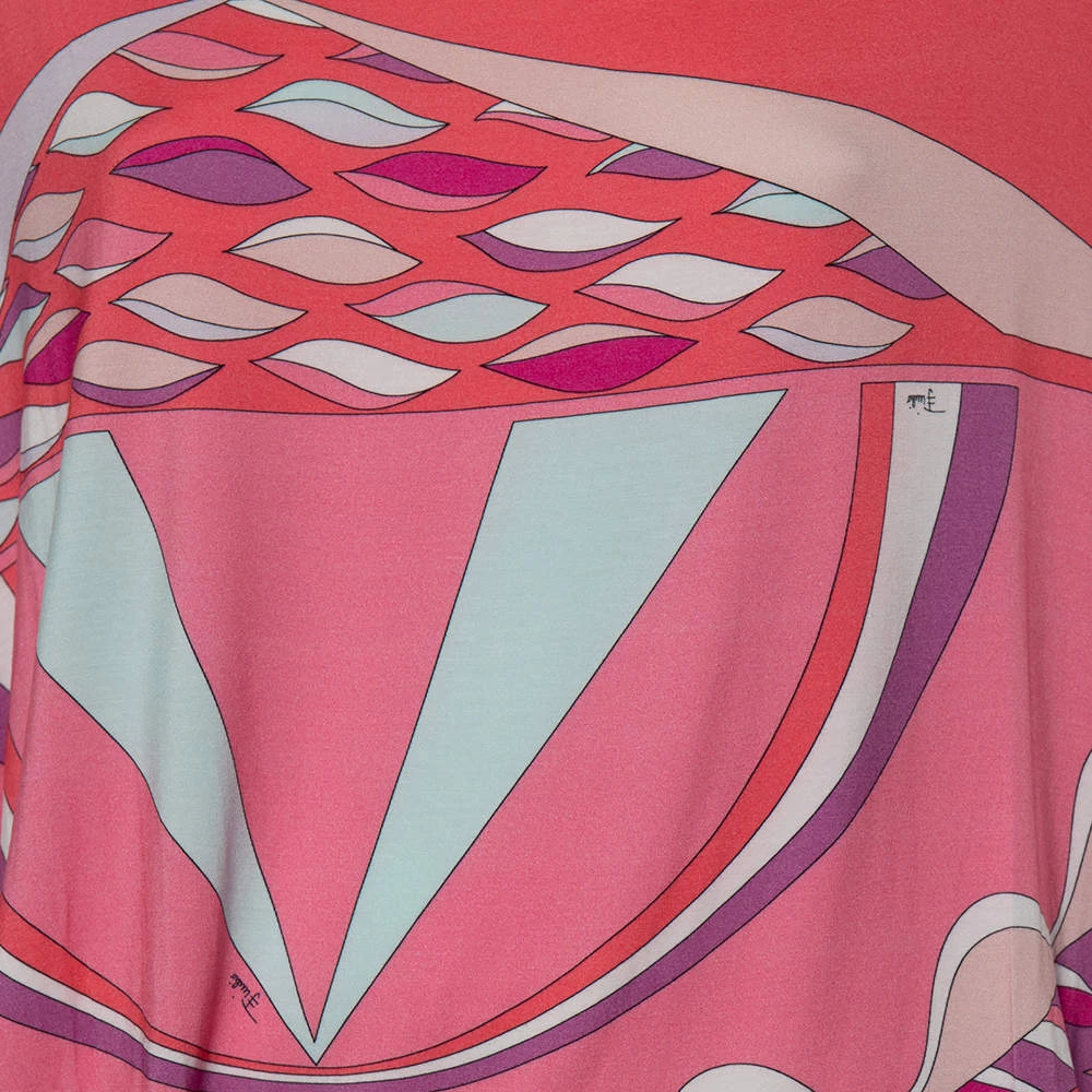 Emilio Pucci Multicolored Abstract Printed Jersey Pleated Detailed Top L For Women - Image 4