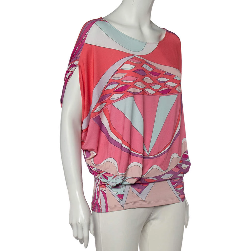 Emilio Pucci Multicolored Abstract Printed Jersey Pleated Detailed Top L For Women - Image 2
