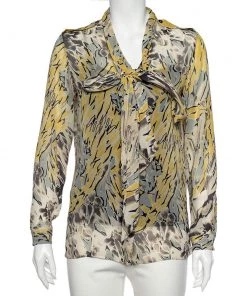 Emilio Pucci Multicolor Printed Silk Neck Tie Detail Shirt M For Women