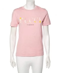Emilio Pucci Pink Vetrate Logo Printed Cotton Short Sleeve T-Shirt XS For Women