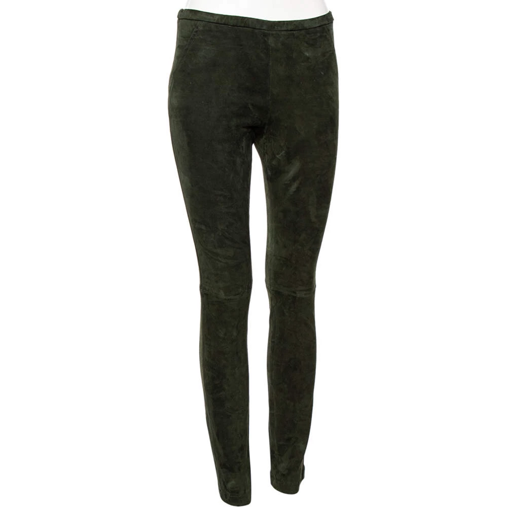 Emilio Pucci Green Suede Tapered Leg Trousers M For Women - Image 2