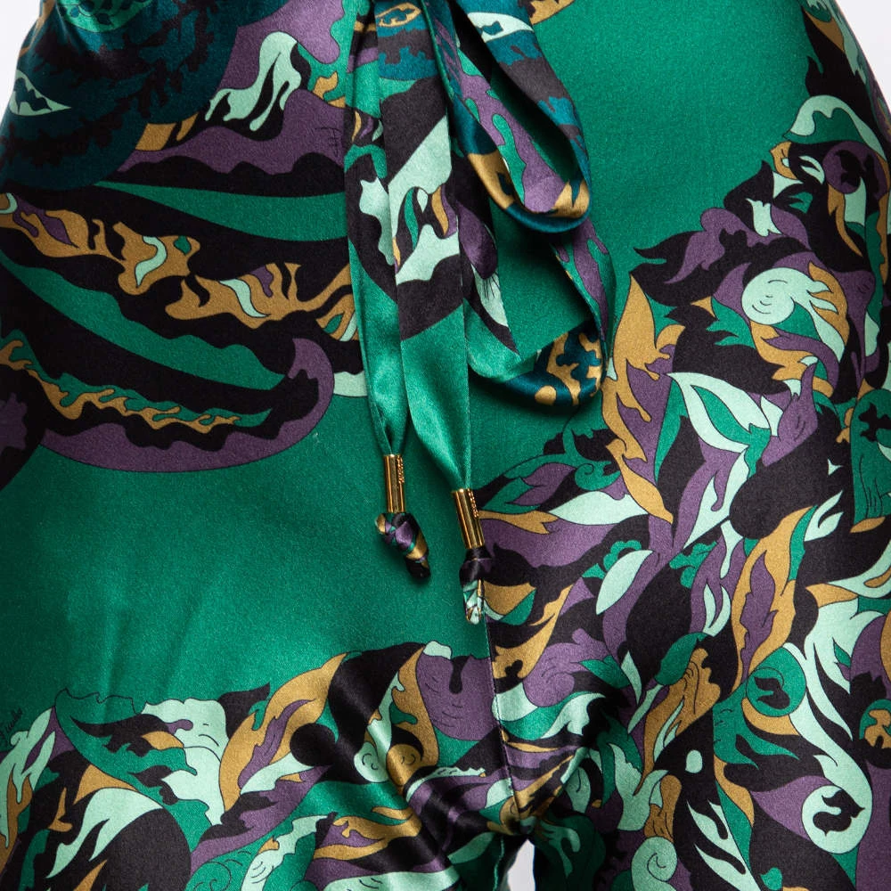 Emilio Pucci Green Printed Stretch Silk Flared Trousers M For Women - Image 4