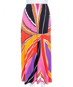 Emilio Pucci Multicolored Printed Jersey Midi Skirt M For Women