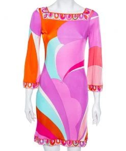 Emilio Pucci Multicolored Jersey Flared Sleeve Detailed Short Dress S For Women