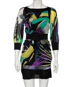 Emilio Pucci Multicolor Printed Silk Quilted Detail Mini Dress S For Women