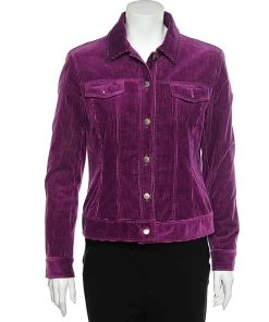 Emilio Pucci Purple Corduroy Button Front Jacket M For Women