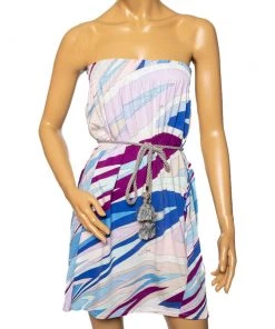 Emilio Pucci Multicolored Printed Cotton Belted Mini Dress S For Women