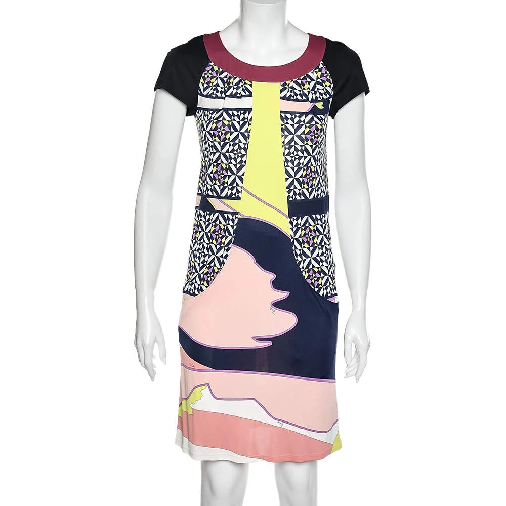 Emilio Pucci Multicolor Printed Jersey Shift Dress S For Women