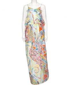 Emilio Pucci Multicolored Silk Cut Out Back Detail Sleeveless Beach Dress M For Women