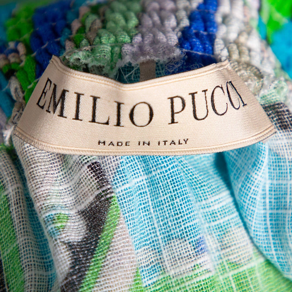 Emilio Pucci Multicolored Printed Cotton Wrap Detail Top & Midi Skirt Set M For Women - Image 5