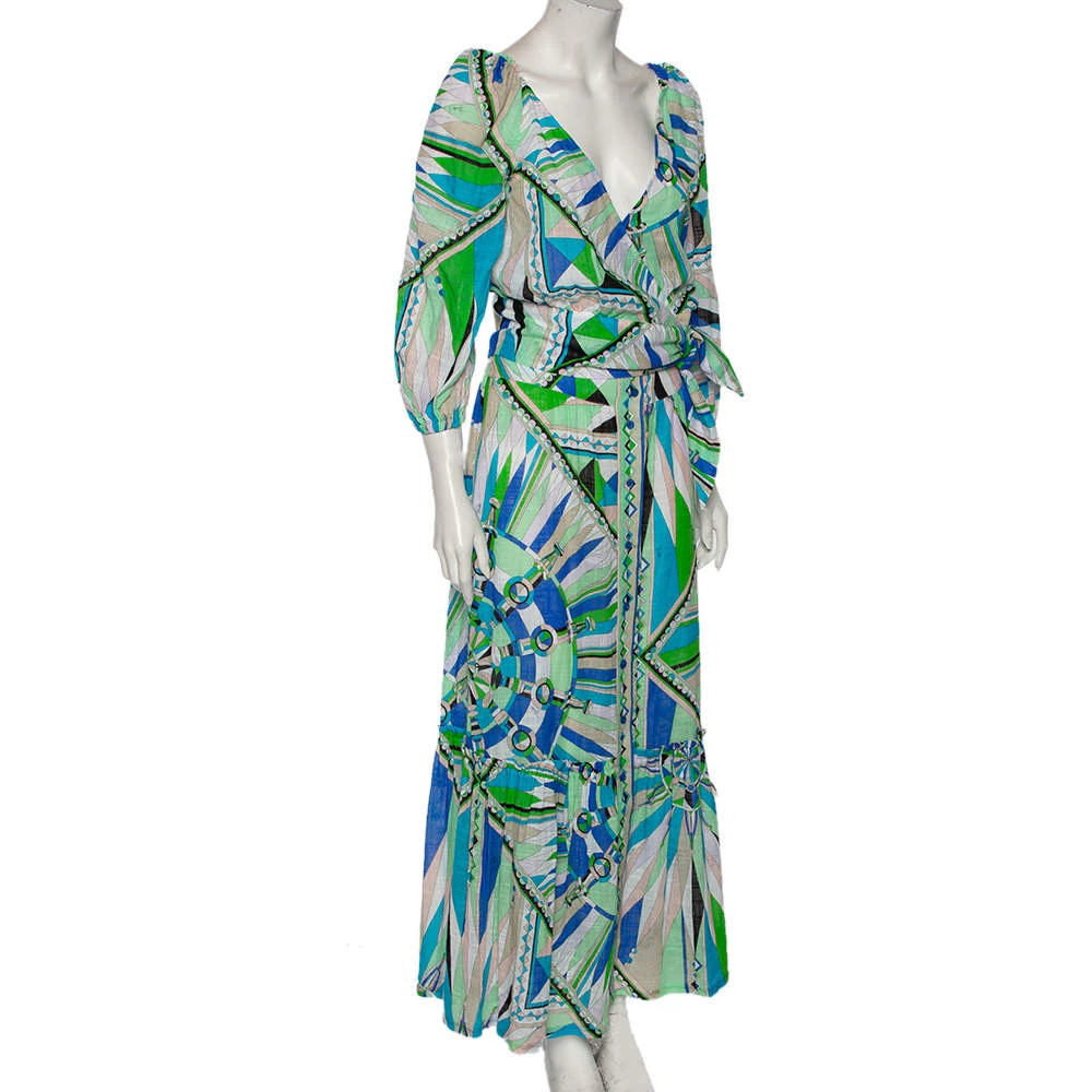Emilio Pucci Multicolored Printed Cotton Wrap Detail Top & Midi Skirt Set M For Women - Image 2