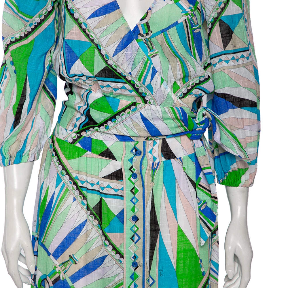 Emilio Pucci Multicolored Printed Cotton Wrap Detail Top & Midi Skirt Set M For Women - Image 4