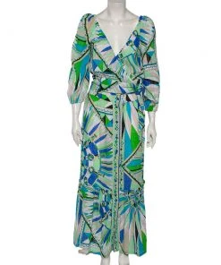 Emilio Pucci Multicolored Printed Cotton Wrap Detail Top & Midi Skirt Set M For Women