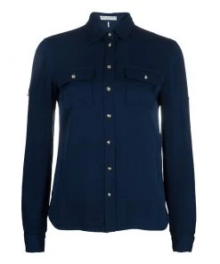 Emilio Pucci Blue Button Down Long Sleeve Silk Shirt S For Women
