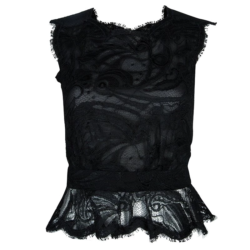 Emilio Pucci Black Lace Sleeveless Peplum Top S For Women