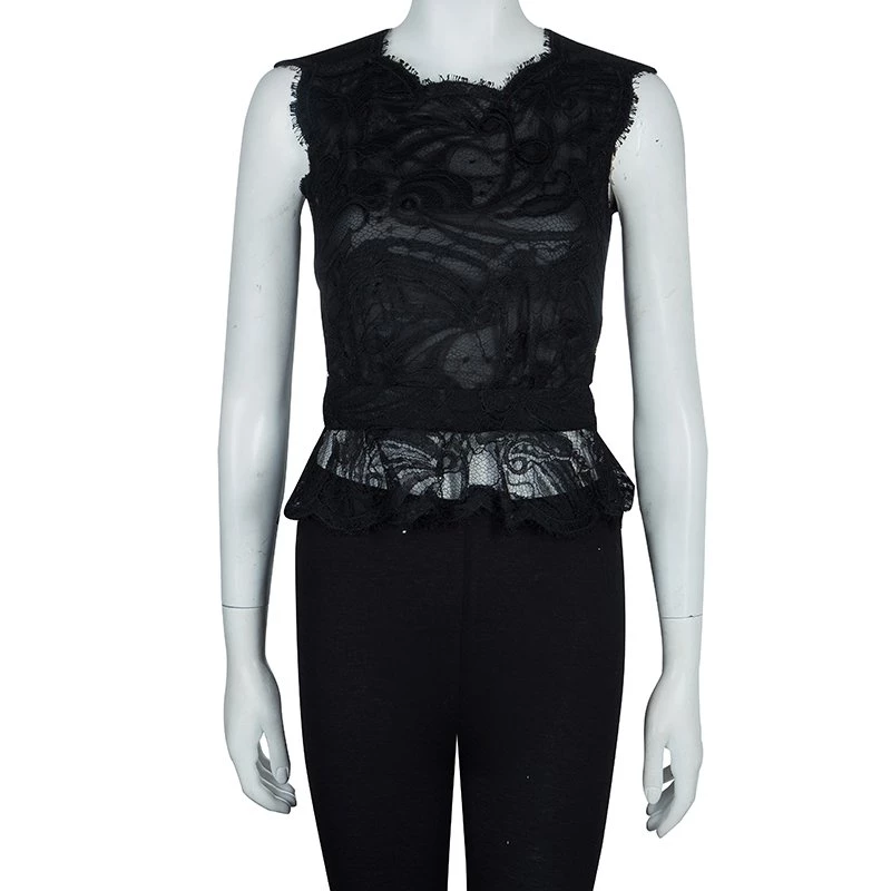 Emilio Pucci Black Lace Sleeveless Peplum Top S For Women - Image 2