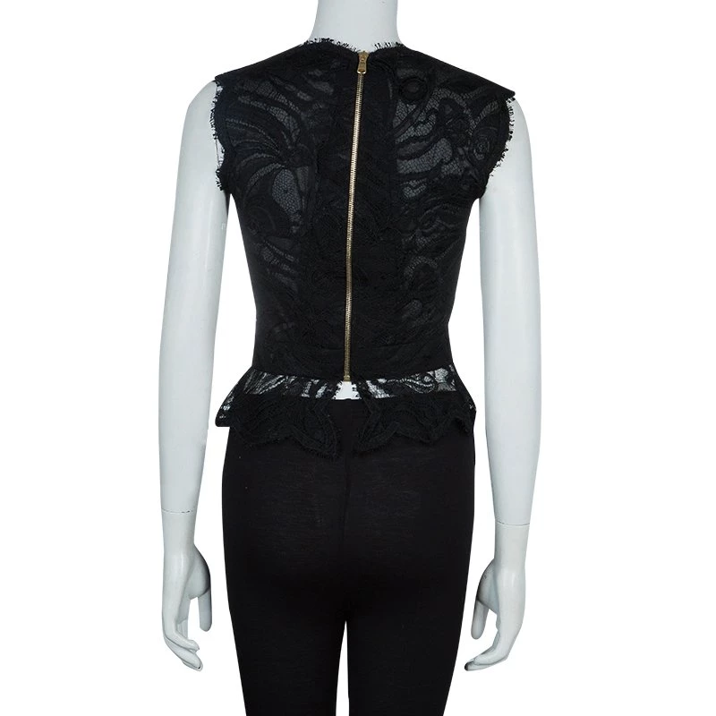Emilio Pucci Black Lace Sleeveless Peplum Top S For Women - Image 3