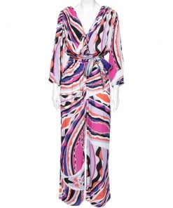 Emilio Pucci Multicolored Abstract Printed Jersey Belted Jumpsuit M For Women