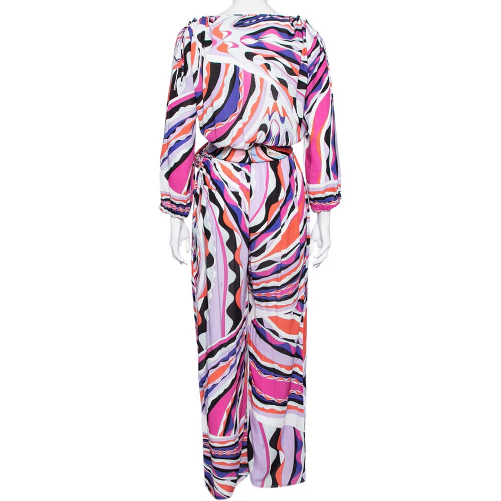 Emilio Pucci Multicolored Abstract Printed Jersey Belted Jumpsuit M For Women - Image 3