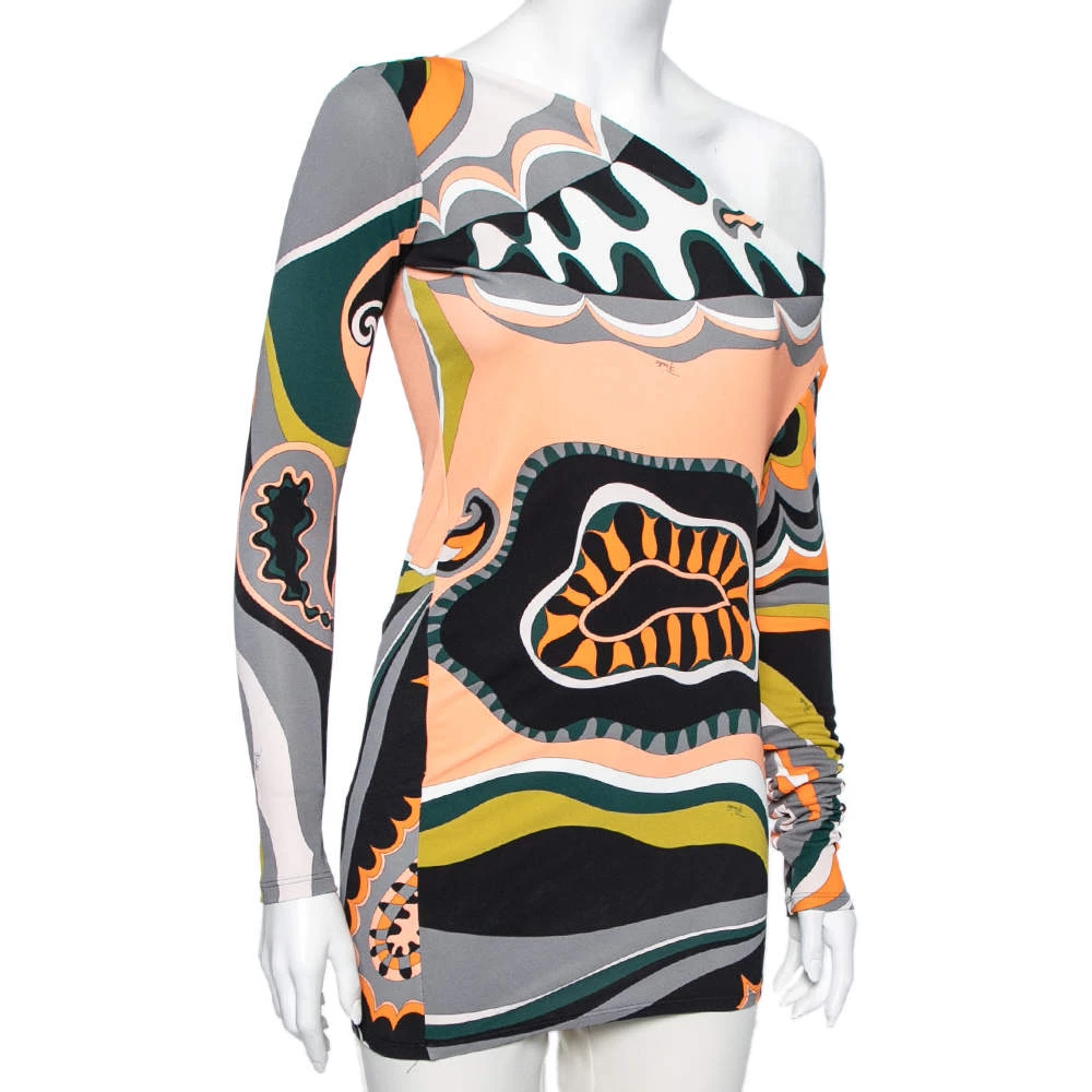 Emilio Pucci Multicolored Printed Jersey Asymmetrical Top S For Women - Image 2