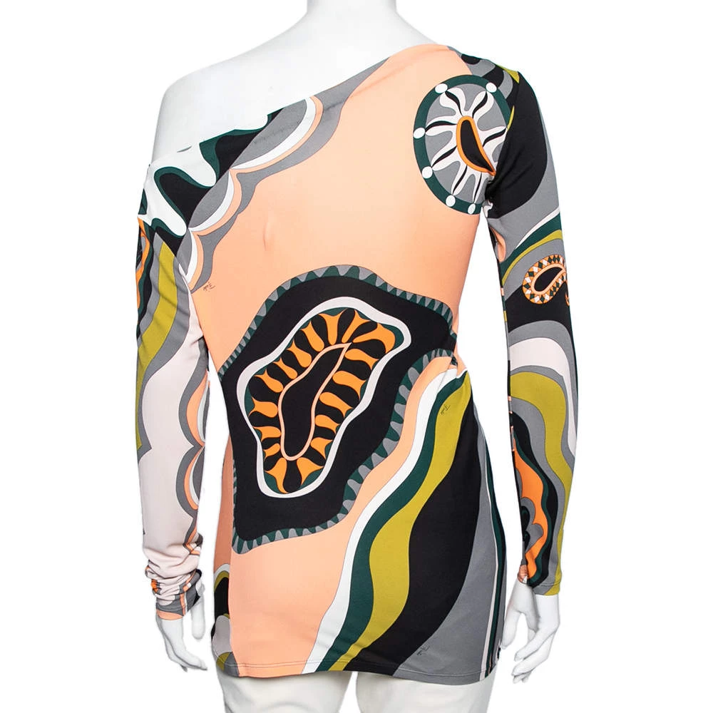 Emilio Pucci Multicolored Printed Jersey Asymmetrical Top S For Women - Image 3