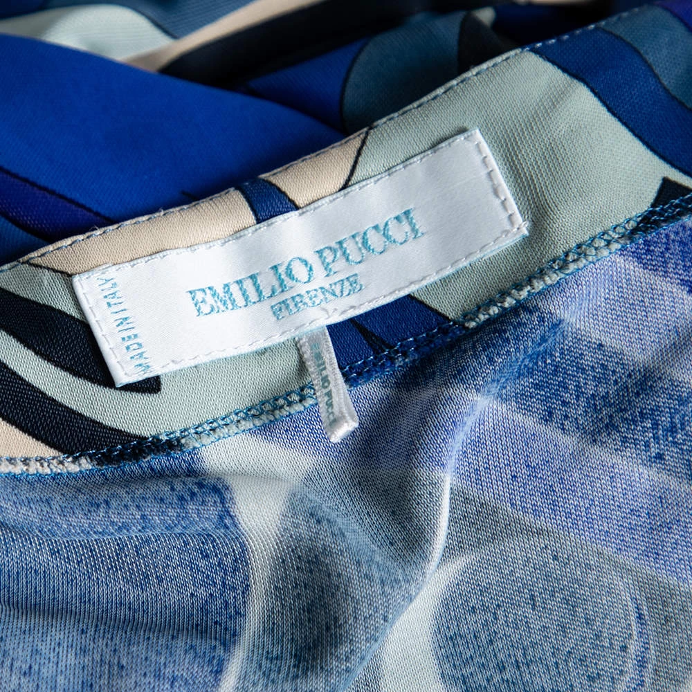 Emilio Pucci Blue Printed Jersey Belted Dress S For Women - Image 5