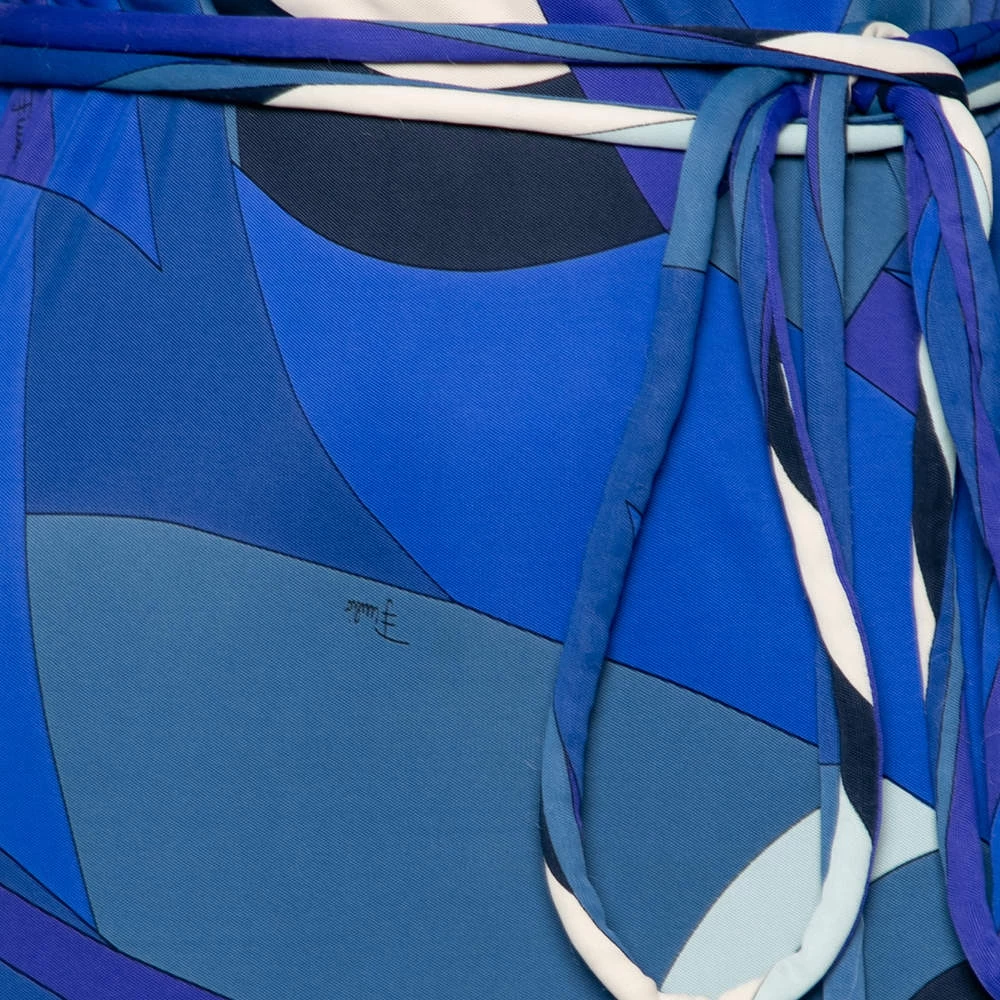 Emilio Pucci Blue Printed Jersey Belted Dress S For Women - Image 4