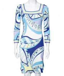 Emilio Pucci Multicolored Printed Jersey Long Sleeve Dress S For Women