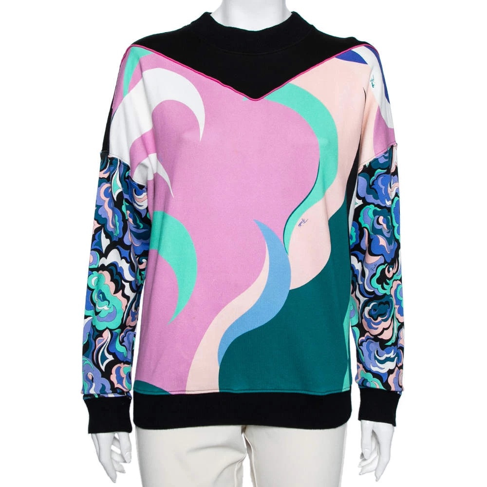 Emilio Pucci Multicolor Printed Cotton Knit Sweatshirt S For Women