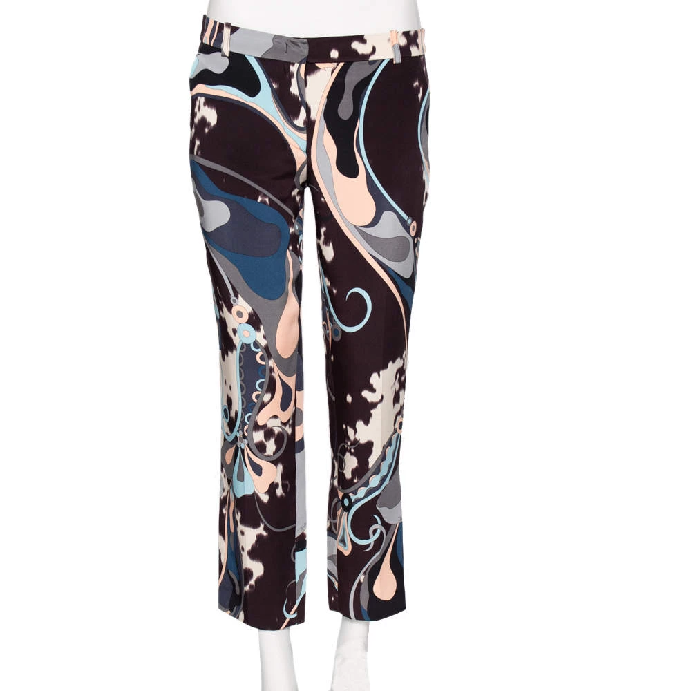 Emilio Pucci Multicolor Printed Silk Cropped Pants M For Women