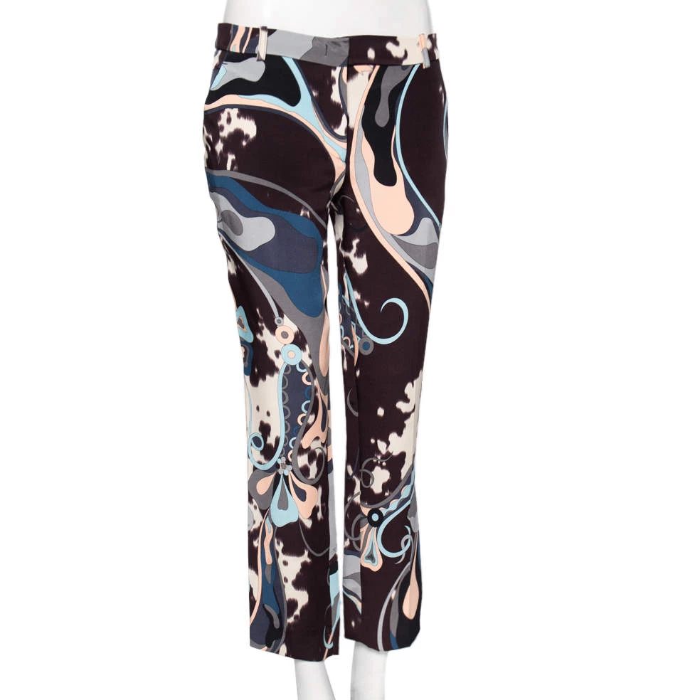Emilio Pucci Multicolor Printed Silk Cropped Pants M For Women - Image 2