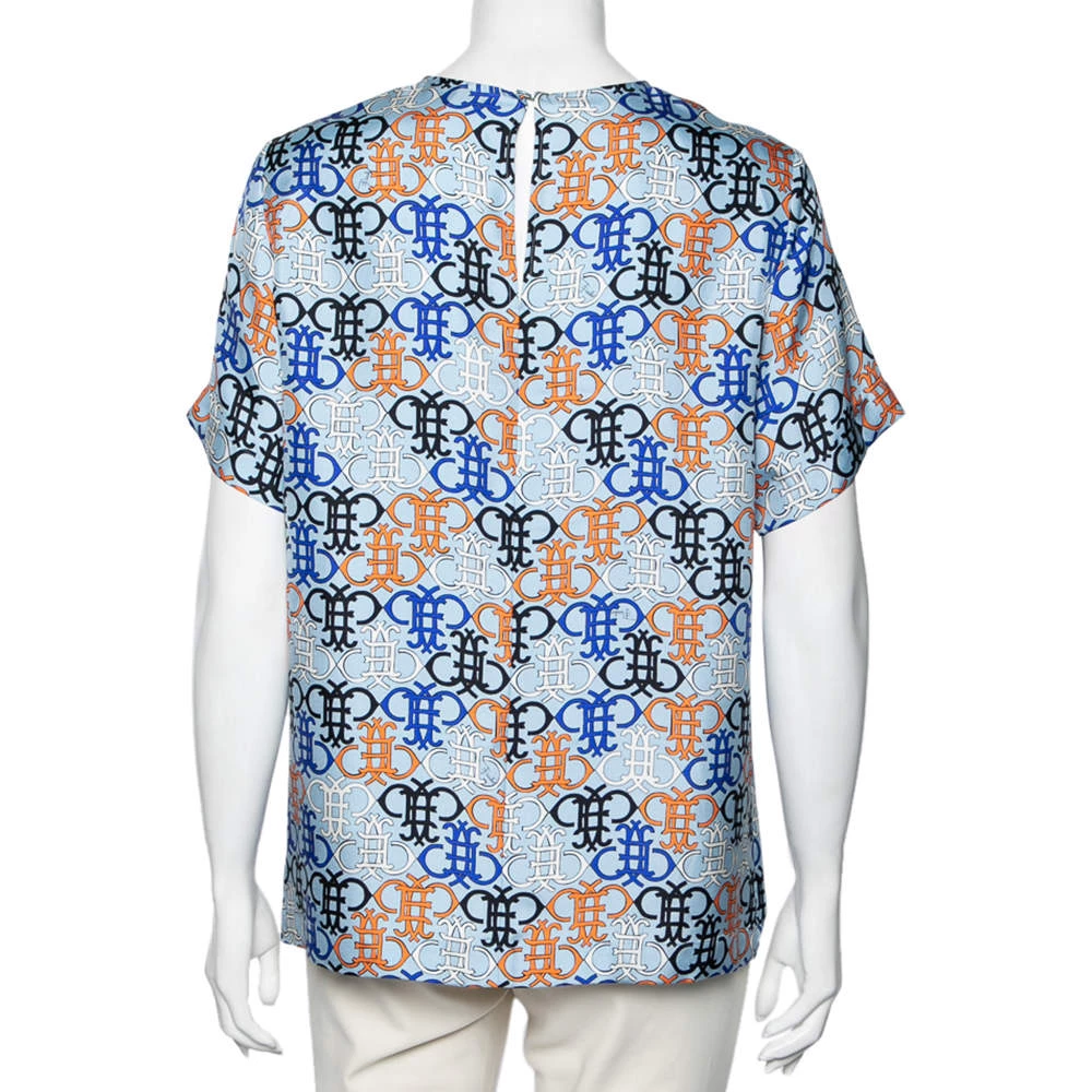 Emilio Pucci Multicolor Logo Printed Silk Short Sleeve Top S For Women - Image 3