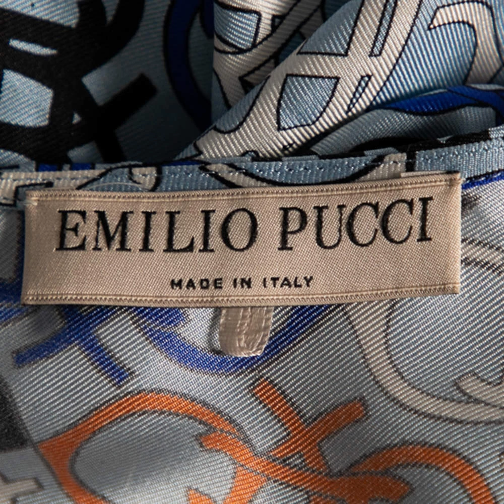 Emilio Pucci Multicolor Logo Printed Silk Short Sleeve Top S For Women - Image 5