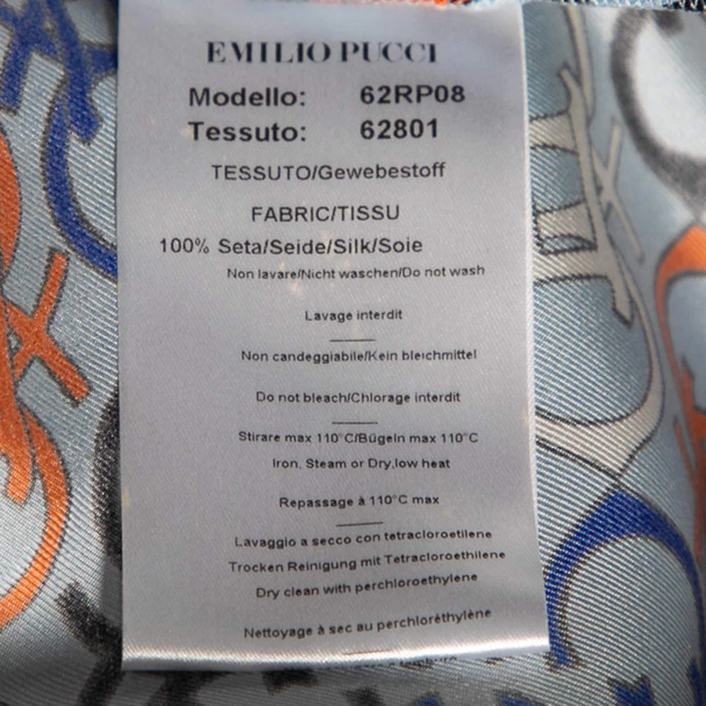 Emilio Pucci Multicolor Logo Printed Silk Short Sleeve Top S For Women - Image 7