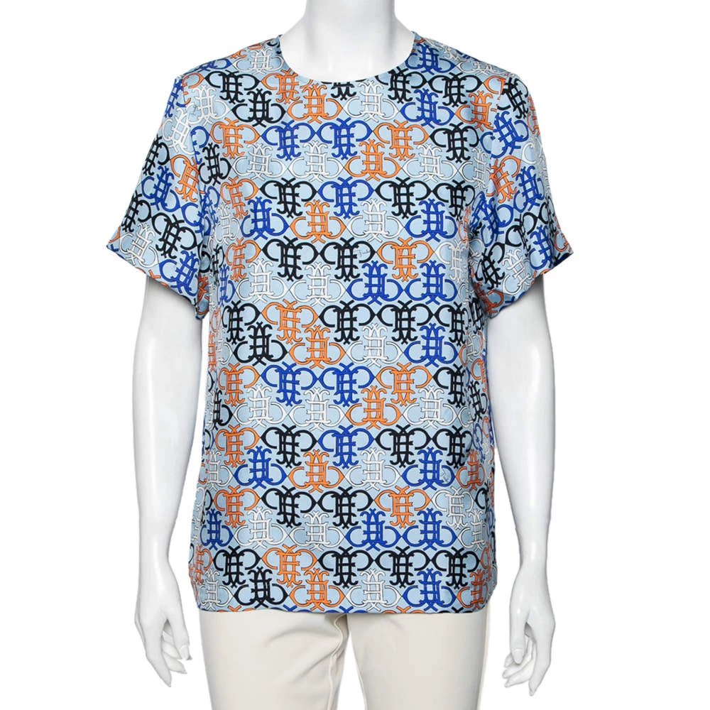 Emilio Pucci Multicolor Logo Printed Silk Short Sleeve Top S For Women