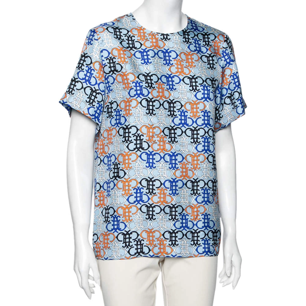Emilio Pucci Multicolor Logo Printed Silk Short Sleeve Top S For Women - Image 2