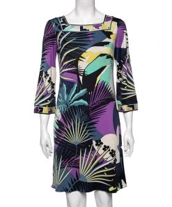 Emilio Pucci Multicolor Floral Print Silk Midi Dress M For Women