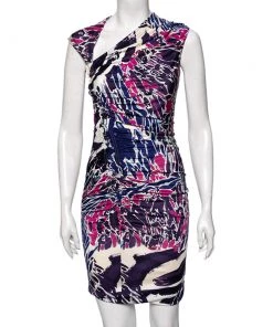 Emilio Pucci Multicolor Printed Silk Jersey Ruched Dress S For Women