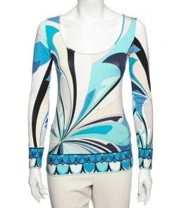 Emilio Pucci Multicolor Printed Knit Long Sleeve T-Shirt S For Women