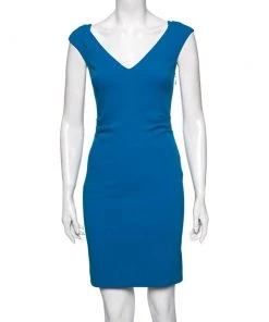 Emilio Pucci Blue Wool Crepe Sleeveless Sheath Dress S For Women